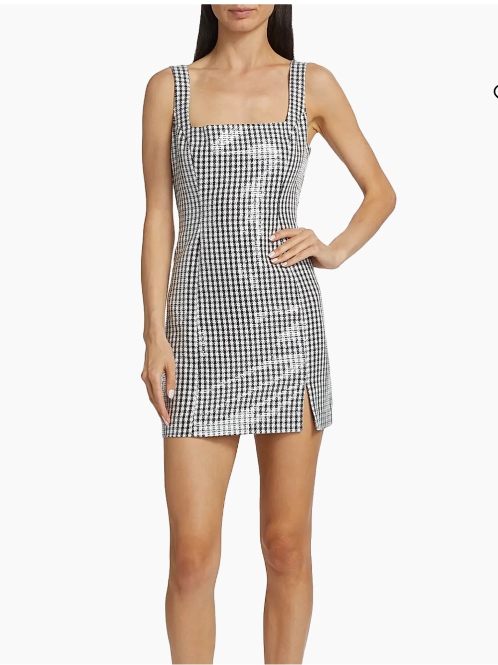 Wayf Black and White Gingham Square-Neck Mini Dress